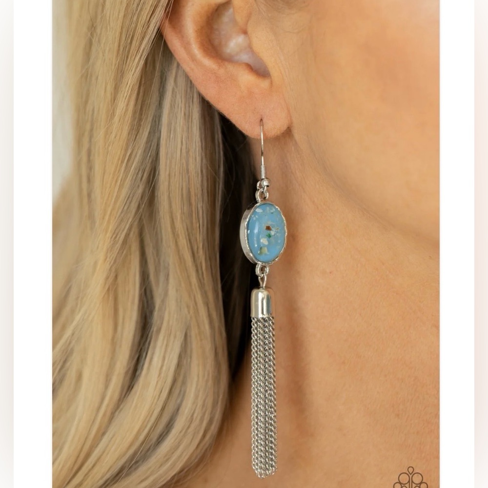 New Oceanic Opalescence Paparazzi earrings Silver Blue Dangle tassel Earrings